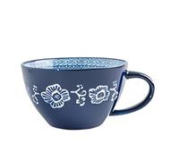Dowbom Soup Cup With Handle, 400ml Microwave Soup Bowl, Ceramic Soup Mug, Breakfast Bowl, Bouillon Cup (Blue-B)