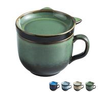 Dowbom Soup Mug With Lid, 450ml Microwave Soup Bowl, Ceramic Soup Mug, Breakfast Bowl, Bouillon Cup (Green)