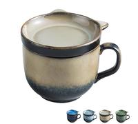 Dowbom Soup Mug With Lid, 450ml Microwave Soup Bowl, Ceramic Soup Mug, Breakfast Bowl, Bouillon Cup (Khaki)