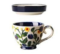Dowbom Soup Mug With Lid, 500ml Microwave Soup Bowl, Ceramic Soup Mug Small Soup Bowl (Blue,Cup & Lid)