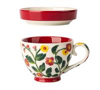 Dowbom Soup Mug With Lid, 500ml Microwave Soup Bowl, Ceramic Soup Mug Small Soup Bowl (Red,Cup & Lid)