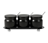 Dowbom Sugar Bowl Set of 3, Sugar Bowl with Lid and Spoon, Sugar Container, Sugar Jar, Sugar Pot, Sugar Dish (Black,A)