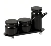 Dowbom Sugar Bowl Set of 3, Sugar Bowl with Lid and Spoon, Sugar Container, Sugar Jar, Sugar Pot, Sugar Dish (Black,B)