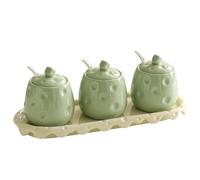 Dowbom Sugar Bowl With Lid And Spoon, 200ml Storage Jar, Sugar Container, Sugar Jar, Sugar Pot, Sugar Dish (Green-3 Set)