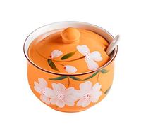 Dowbom Sugar Bowl With Lid And Spoon, 300ml Storage Jar, Flower Sugar Container, Sugar Jar, Sugar Pot, Sugar Dish (Orange)
