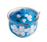 Dowbom Sugar Bowl With Lid And Spoon, 300ml Storage Jar, Flower Sugar Container, Sugar Jar, Sugar Pot, Sugar Dish (Blue)
