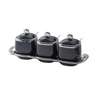 Dowbom Sugar Bowl With Lid And Spoon, 350ml Storage Jar Set of 3, Sugar Container, Sugar Jar, Sugar Pot, Sugar Dish (Black)