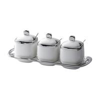 Dowbom Sugar Bowl With Lid And Spoon, 350ml Storage Jar Set of 3, Sugar Container, Sugar Jar, Sugar Pot, Sugar Dish (White)