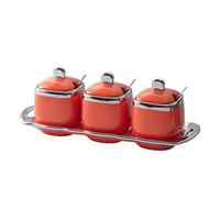 Dowbom Sugar Bowl With Lid And Spoon, 350ml Storage Jar Set of 3, Sugar Container, Sugar Jar, Sugar Pot, Sugar Dish (Orange)