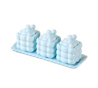 Dowbom Sugar Bowl With Lid And Spoon, 350ml Storage Jar Set of 3, Sugar Container, Sugar Jar, Sugar Pot, Sugar Dish (Blue)