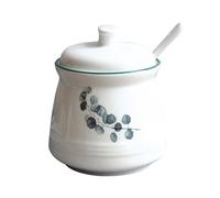Dowbom Sugar Bowl With Lid And Spoon, 400ml Storage Jar, Sugar Container, Sugar Jar, Sugar Pot, Sugar Dish (White-C)