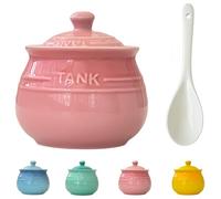 Dowbom Sugar Bowl With Lid And Spoon, Colorful Sugar Jar, Sugar Pot Storage Jar, Sugar Container, Sugar Dish (Pink,250ml)
