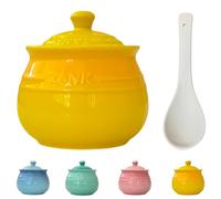 Dowbom Sugar Bowl With Lid And Spoon, Colorful Sugar Jar, Sugar Pot Storage Jar, Sugar Container, Sugar Dish (Yellow,600ml)
