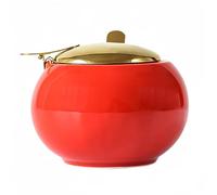 Dowbom Sugar Bowl With Lid And Spoon, Salt Pot, Solid Color Porcelain Sugar Pot, For Coffee Bar, Restaurant (Red,12 OZ), DB-TG-005