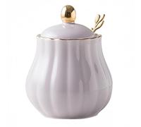 Dowbom Sugar Bowl with Lid and Spoon, Solid Color Porcelain Sugar Pot Salt Pot for Cafe, Restaurant (White, B, 293g)