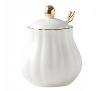 Dowbom Sugar Bowl With Lid And Spoon, Solid Color Porcelain Sugar Pot, Salt Pot, For Coffee Bar, Restaurant (White-A,10 OZ)