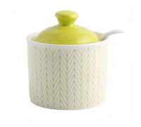 Dowbom Sugar Bowl With Lid And Spoon, Solid Color Porcelain Sugar Pot, Sugar Container Spice Jar, Sugar Salt Pot Seasoning Canister (Yellow,8.8 OZ)