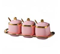 Dowbom Sugar Bowl With Lid And Spoon, Sugar Pot Set Of 3, Sugar Container Spice Jar, Salt Pot Seasoning Canister (Pink,8 OZ), DB-TG-004
