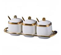Dowbom Sugar Bowl With Lid And Spoon, Sugar Pot Set Of 3, Sugar Container Spice Jar, Salt Pot Seasoning Canister (White,8 OZ)