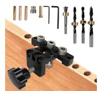 Dowel Jig Kit 3 in 1, Adjustable Self Centering Drill Guide with 3 Bars, for Woodworking Furniture Cabinet Floating Shelf Bracket, Includes 10mm 8mm 15mm Drill Bits & Bushing, Black
