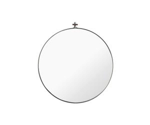 Dowel Round Mirror Large Steel/ Walnut