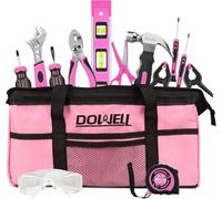 DOWELL 14 Pieces Tools Set Pink, Tool Kit with Storage Bag for Home Decoration, DIY Building and Woodworking, Age 14+