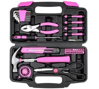 DOWELL 40 Pcs Home Tool Kit General Household Hand Pink Tool Set with Plastic Toolbox Storage Case for Home, Mini Tool kit for Women
