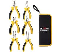 DOWELL 6-piece Mini Pliers Set NeedleNose Diagonal Long Bent Ends Cutting and Linesman for Making Crafts Repairing Electronic Devices with Pouch