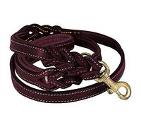 DowgClub | 6' Genuine Leather Dog Leash | Heavy Duty, Handmade, Braided, Strong | for Medium, Large, X-L Dog | Dual Handle Design, Padded & Traffic, DRing | Black, Brown, Cherry, Tan (6 feet, Cherry)