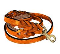 DowgClub | 6' Genuine Leather Dog Leash | Heavy Duty, Handmade, Braided, Strong | Medium, Large, X-L Dogs | Dual Handle Design D Ring | Padded & Traffic | Black, Brown, Cherry, Tan (6 feet, Tan))