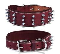 DowgClub | Genuine Leather Spike Dog Collar | Full Grain, Heavy Duty | Padded, Comfortable, Strong, Best for Large, X-Large Breeds | 2" Wide (L (Fit Neck Size 18.5"-22.5"), Cherry - Silver Spikes)
