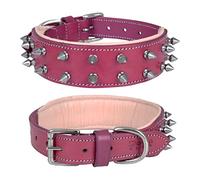 DowgClub | Genuine Leather Spike Dog Collar | Full Grain, Heavy Duty | Padded, Comfortable, Strong, Best for Large, X-Large Breeds | 2" Wide (M (Fit Neck Size 14.5"-18.5"), Pink - Silver Spikes)