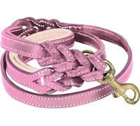 DowgClub Leather Dog Leash - 6ft x ¾ Inch, Dual Handle with Soft Padded Grip, Hand-Braided Full Grain Leather with Traffic Handle for Medium to XL Dogs (Blush Pink with D Ring)