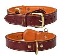 DowgClub Premium Leather Dog Collar | Brown Leather Collar for Large Dogs | Padded Buckle, Full Grain, Heavy Duty, Comfortable, Strong | (Dark Brown, L (Fit Neck Size 18.5"-22.5"))