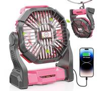 DOWILLDO Camping Fan with LED Lantern, 30000mAh Portable Rechargeable Battery Powered Table Fan with Hook, Camping Gear for Picnic, Fishing, Car or Hurricane Power Outages (Pink)