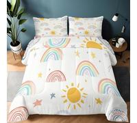 Down Alternative Duvet King, Cute Sun Rainbow Stars Reversible Coverless Duvet Simple for All Seasons 220x240cm - White Soft Quilted Duvets with 2 Pillow Cases, Machine Washable