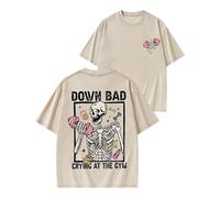 Down Bad Crying at The Gym Printed Women's Gym Shirt - Novelty and Fun Design, Washed Heavyweight Cotton Gym t-Shirt, Apricot, XL