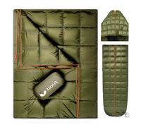 Down Camping Blanket - Packable Down Camping Quilt Backpacking Lightweight Waterproof Outdoor Hiking Stadium Warm Puffy Sleeping Bag 55"x79" Water Resistant Camp Travel Blanket, Green Orange