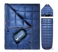 Down Camping Blanket - Packable Down Camping Quilt Backpacking Lightweight Waterproof Outdoor Hiking Stadium Warm Puffy Sleeping Bag 55"x79" Water Resistant Camp Travel Blanket, Green Orange