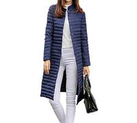 Down Coat Women Winter Elegant Parker Long Sleeve Stand Collar Solid Retro Color Buttons Loose Coats Cozy Outerwear (Color : Blau, Size : 3XL)