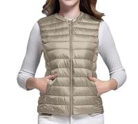 Down Gilet For Women UK: Sleeveless Collarless Vest Winter Warm Padded Jacket With Pockets Full Zip Up Body Warmer Lightweight Thermal Quilted Gilet Casual Solid Color Cardigan Coats