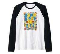 Down Right Perfect Retro Groovy Down Syndrome Awareness Raglan Baseball Tee