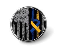 Down Syndrome Awareness America Flag Round Metal Badge Lapel Pin,Stylish Patriotic Pattern Button Brooch Decorative Badges for Men Women