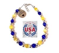 Down Syndrome Awareness Beaded Bracelet, 7.75 Inches, Yellow & Blue Colors, Handbeaded in the USA, 7.75 inches, Silver, cats eye