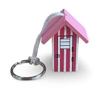 Down the Cove Wooden Beach Hut Keyring/Key Fob (Pink)