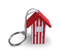 Down the Cove Wooden Beach Hut Keyring/Key Fob (Red)