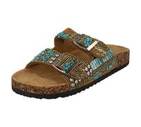 Down To Earth Ladies Beaded Mules F00251 - Gold Textile - UK Size 5 - EU Size 38 - US Size 7