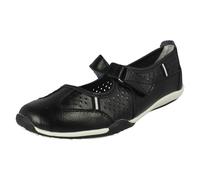 Down to Earth Ladies Down To Earth Casual Flat Leather Hook & Loop Strap Shoes F80066 - Black - UK 5