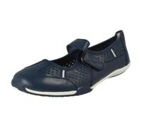 Down to Earth Ladies Down To Earth Casual Flat Leather Hook & Loop Strap Shoes F80066 - Navy - UK 6