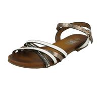 Down to Earth Ladies Down To Earth Flat X Strap Beaded Vamp Sandals - White - UK 3